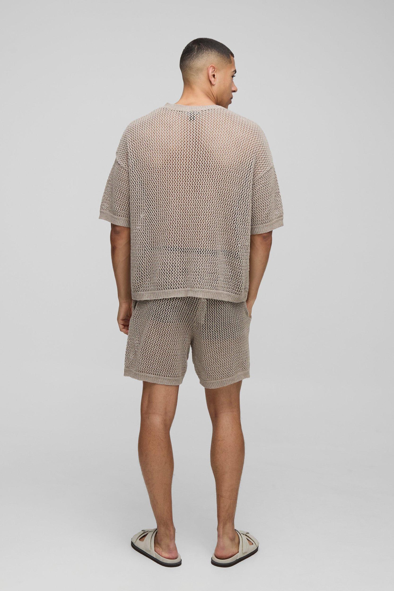 Boxy Fit Open Stitch Knitted Shorts Set | boohooMAN USA Product Image
