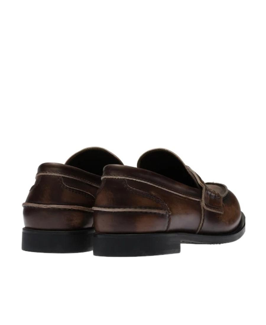MIU MIU Leather Distressed Penny Loafers In Brown Product Image