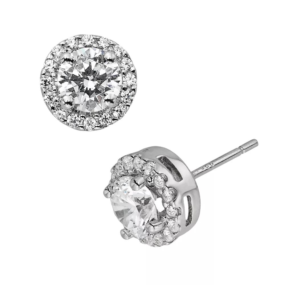 Diamonore Sterling Silver 1 1/2-ct. T.W. Simulated Diamond Halo Stud Earrings, Women's, White Product Image