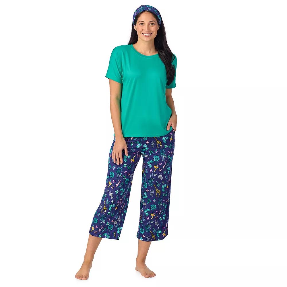 Women's Cuddl Duds® 2-pc. Pajama Crewneck Top & Pajama Capri Pants Set with Matching Headband, Size: XS, Blue Jungle Product Image