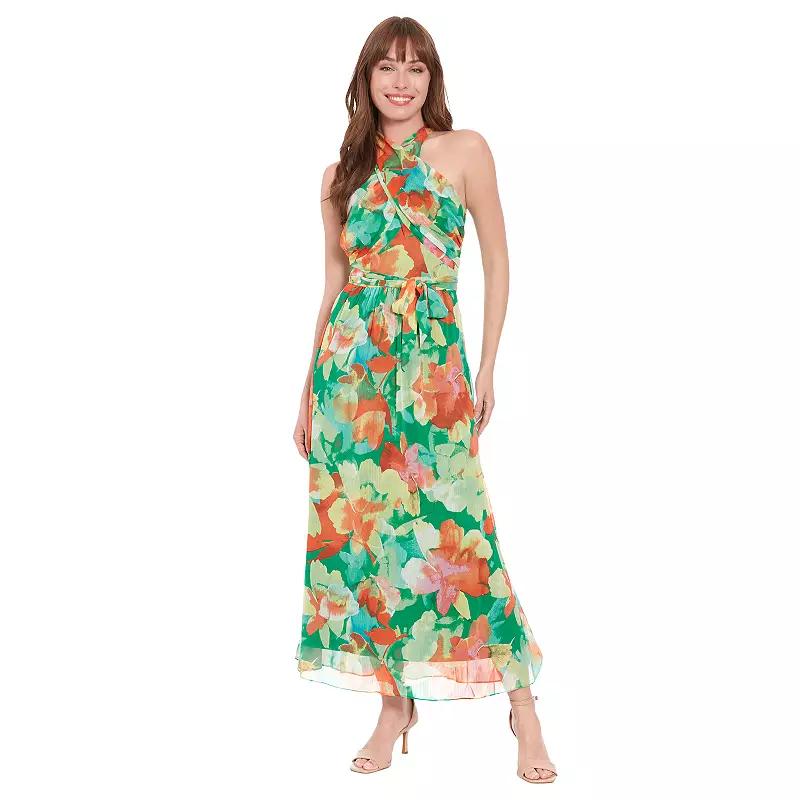 Women's London Times Floral Wrap Halter Maxi Dress,  Product Image