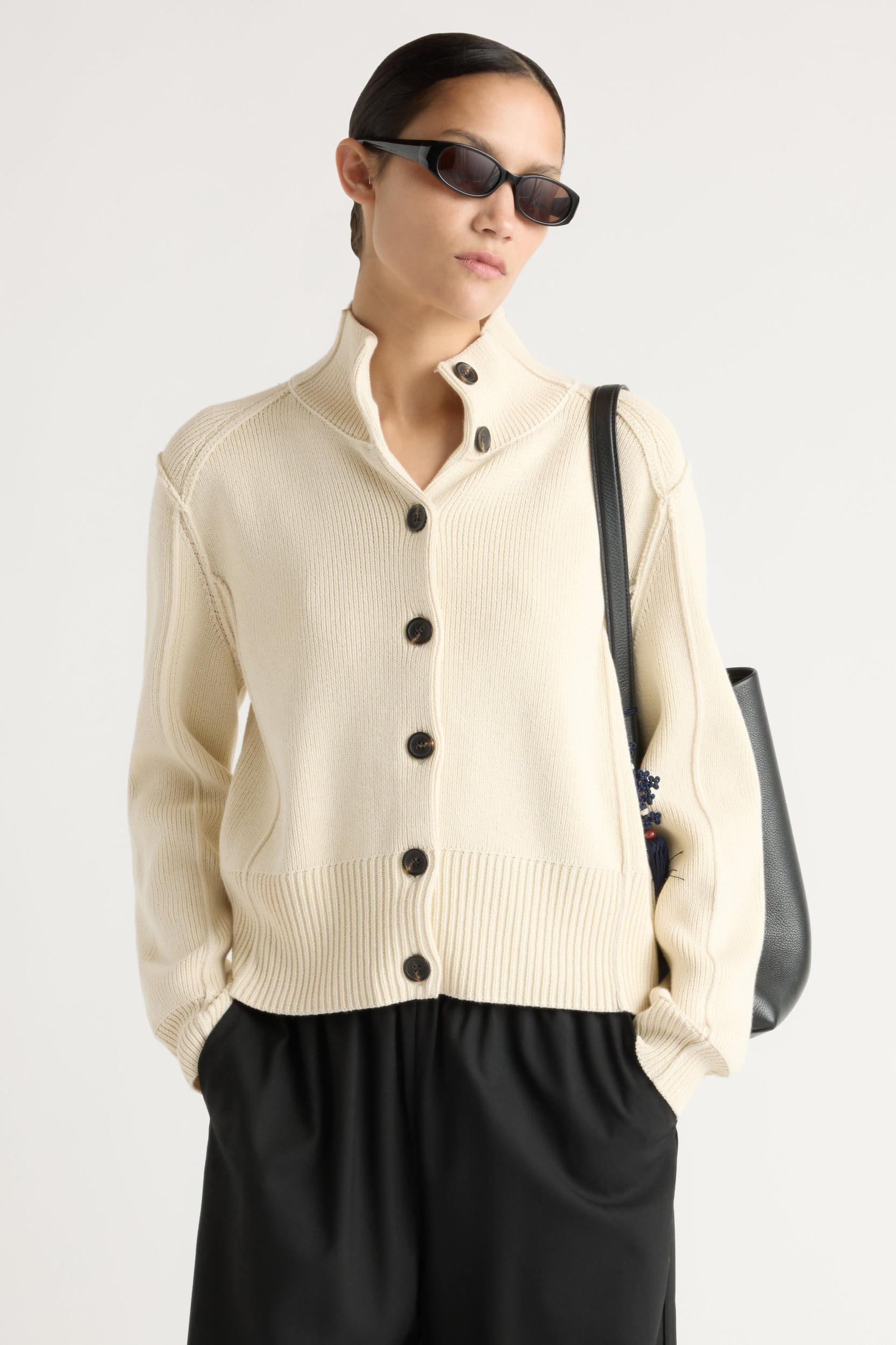 Clove Button Mock-Neck Knit Cardigan Product Image
