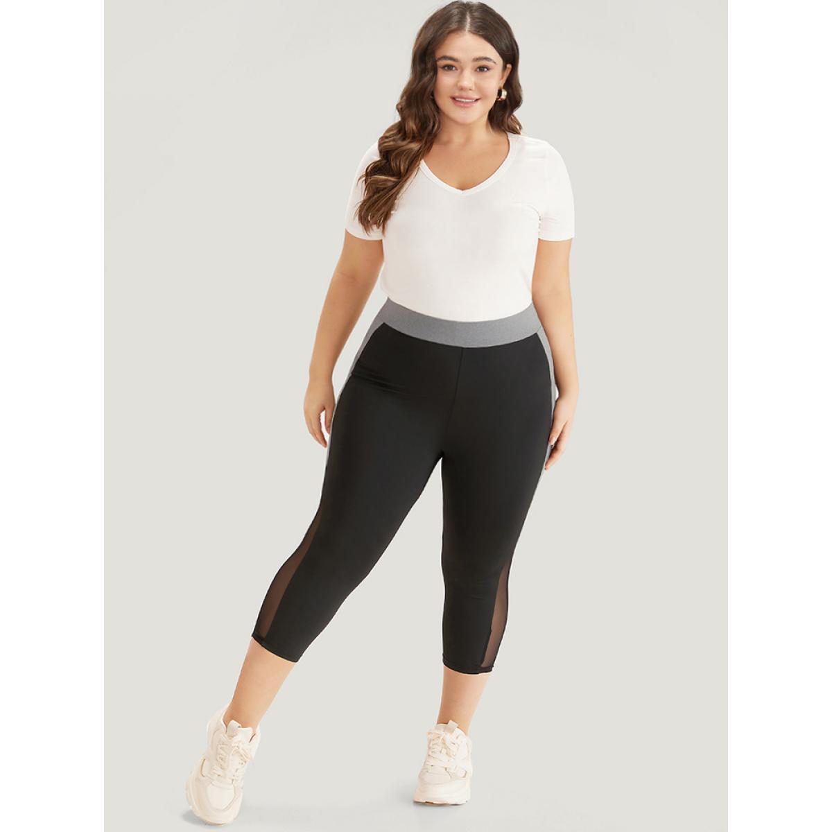 Plus Size Contrast Patchwork Mesh Skinny High Rise Leggings Women Black Casual High stretch Skinny High Rise Dailywear Leggings BloomChic 22-24/3X Product Image