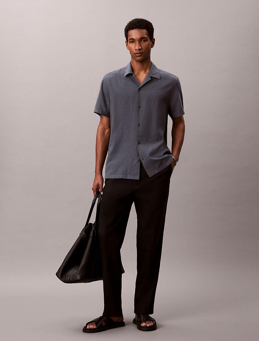 Linen Cotton Short Sleeve Button-Down Shirt Product Image