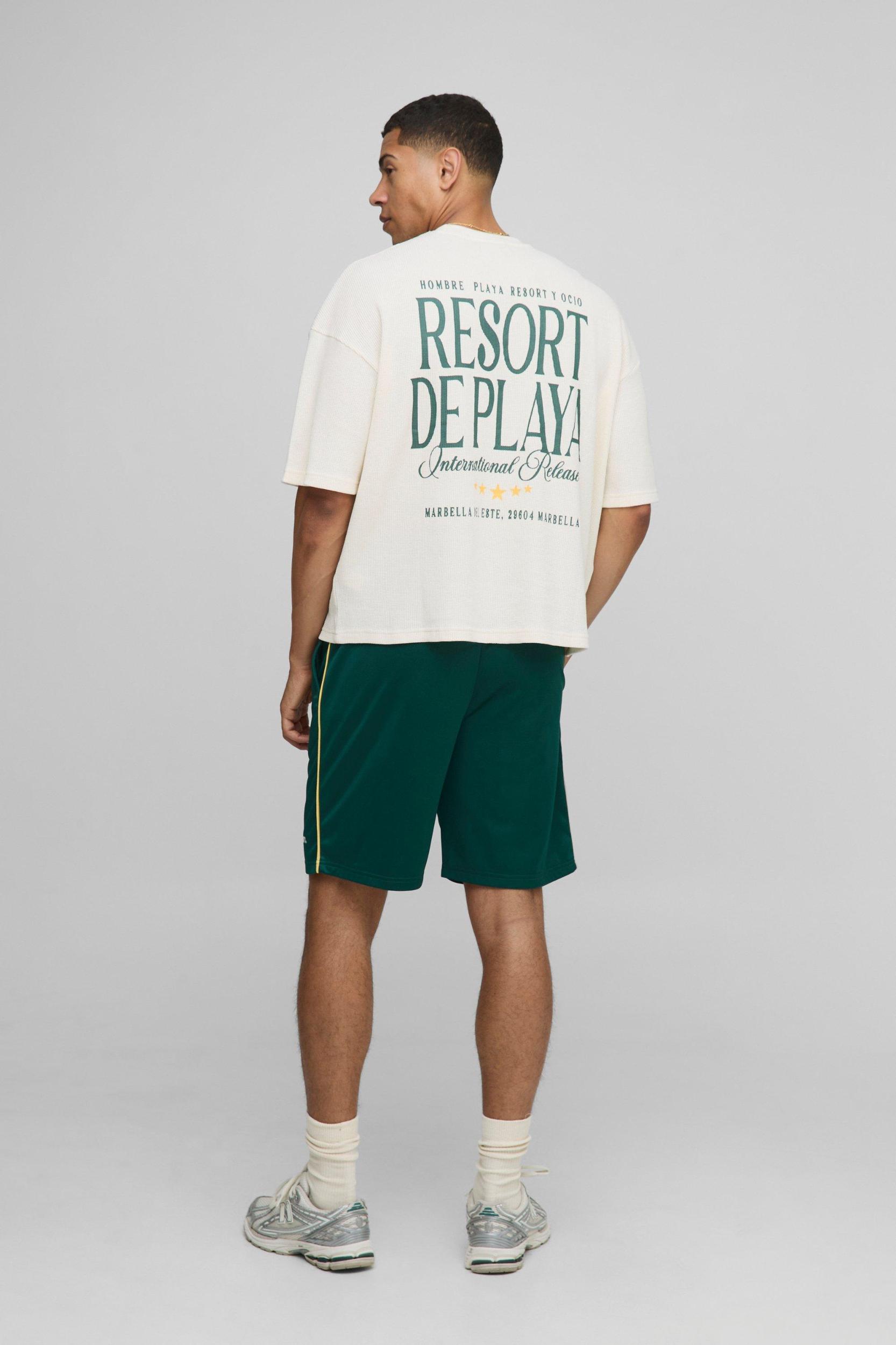 Oversized Boxy Waffle T-Shirt And Tricot Embroidered Short Set | boohooMAN USA Product Image