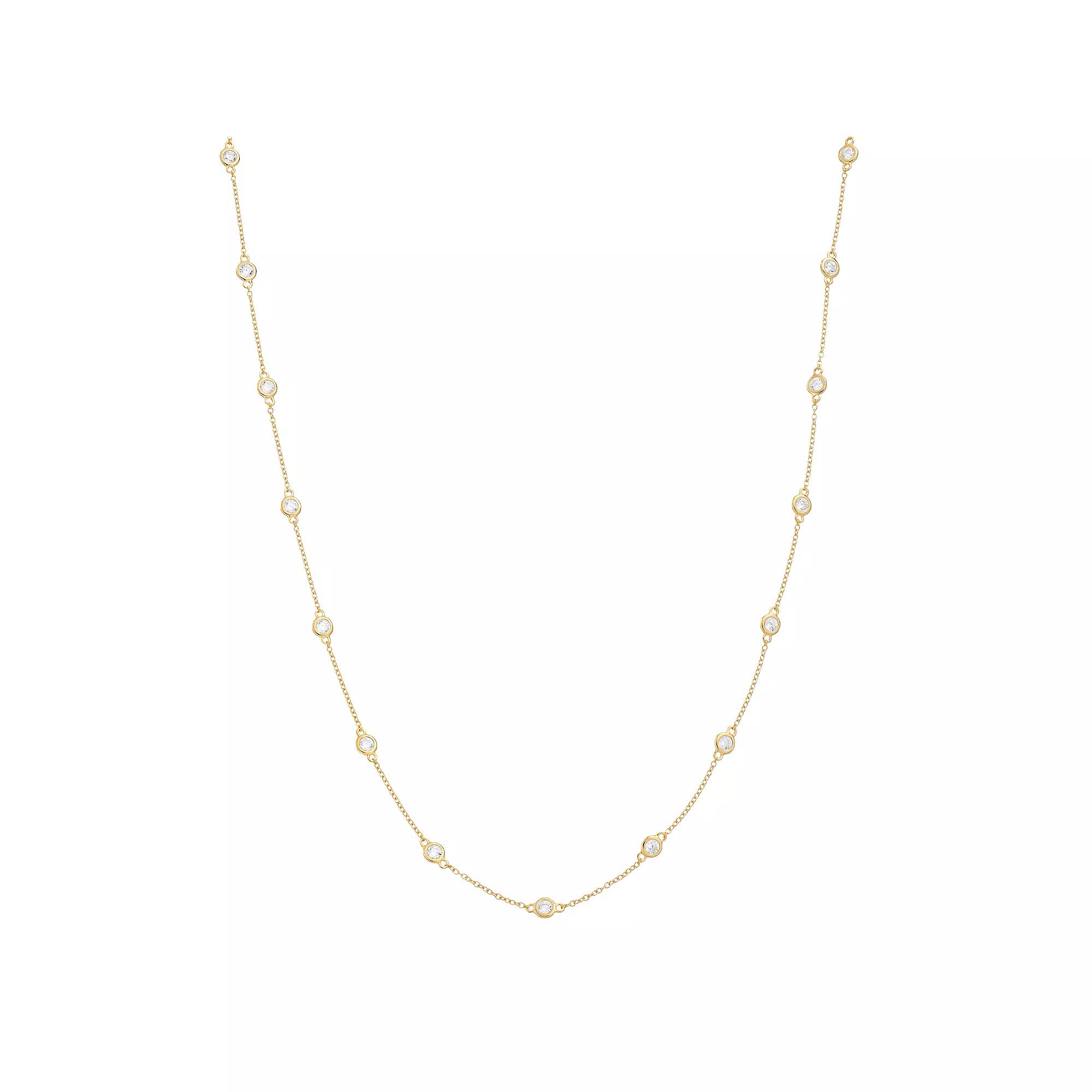 Sterling Silver Cubic Zirconia Station Necklace, Women's, Size: 20", Gold Tone Product Image