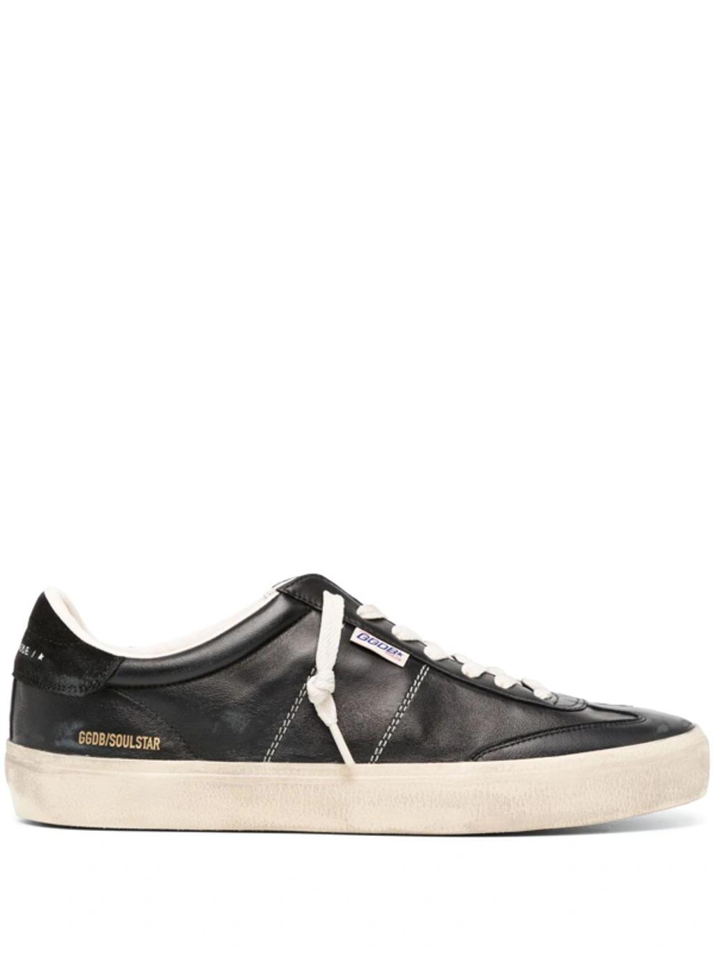 GOLDEN GOOSE Deluxe Brand Vintage-inspired Black Leather Sneakers With Contrasting White Laces Product Image