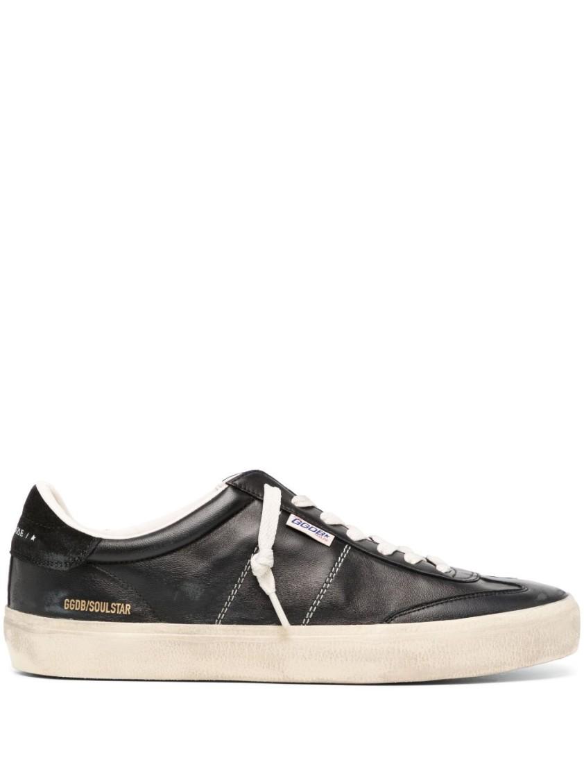 GOLDEN GOOSE Deluxe Brand Vintage-inspired Black Leather Sneakers With Contrasting White Laces Product Image
