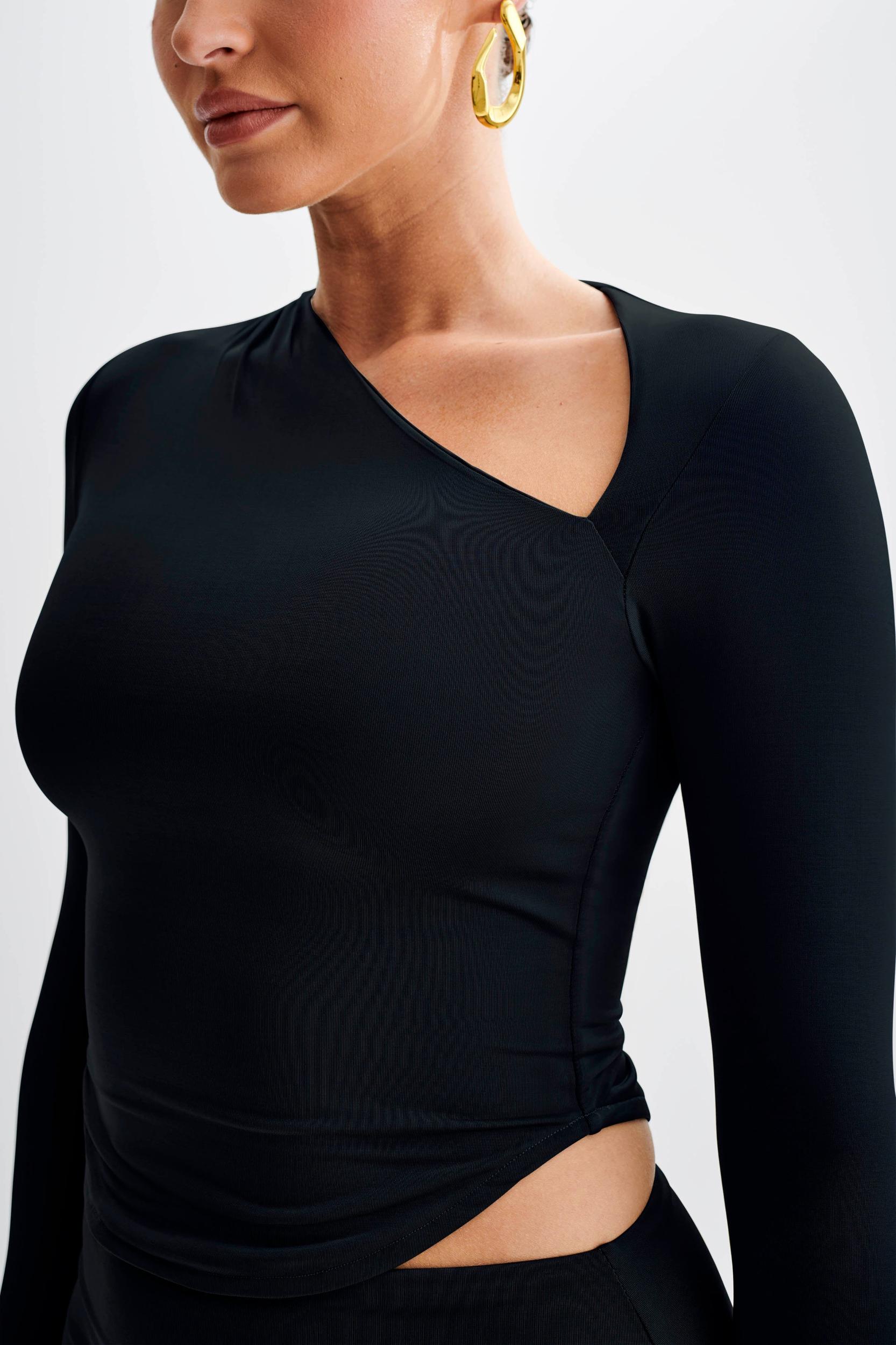Bruna Slinky Long Sleeve Top With Cut Out - Black Product Image