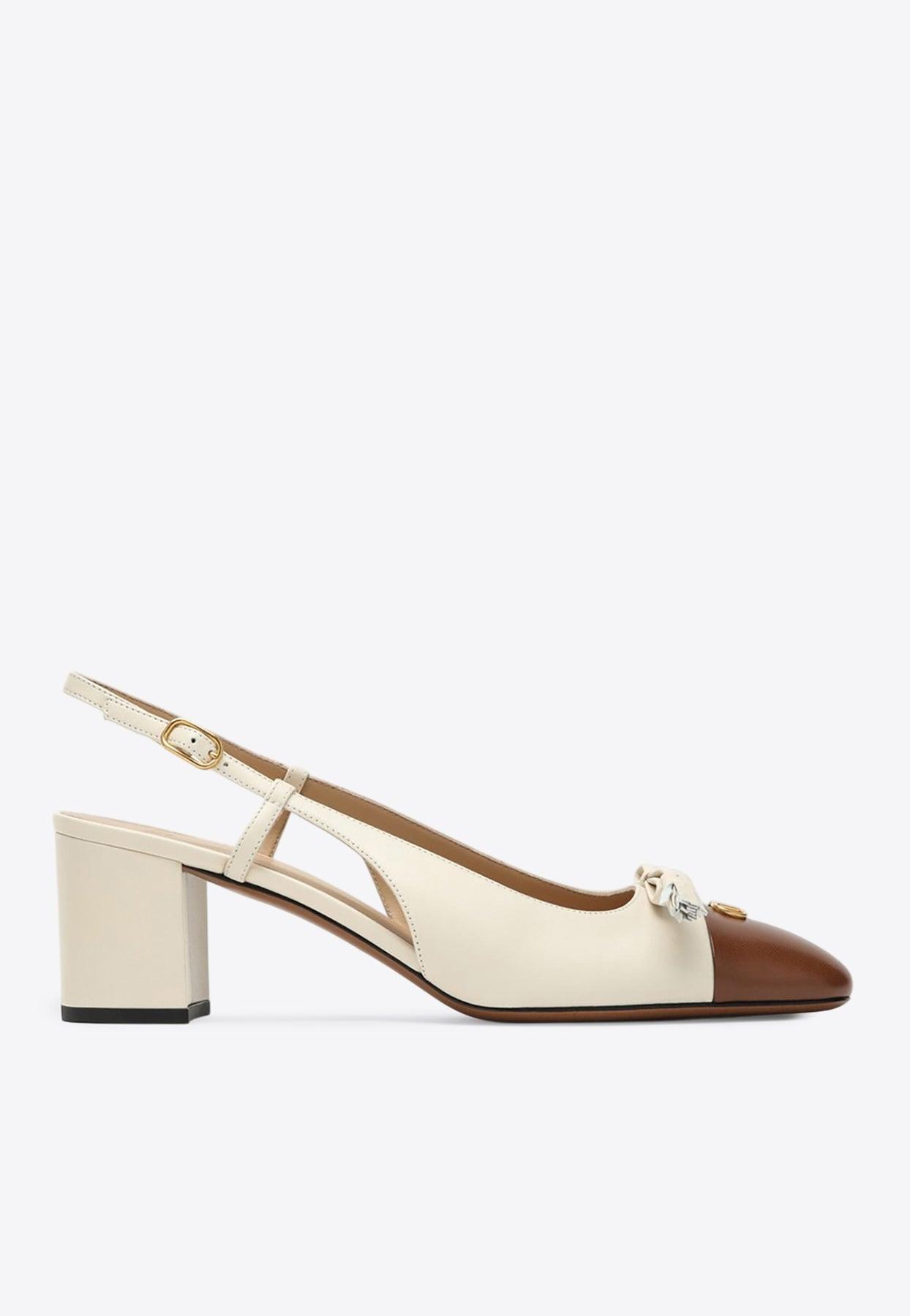 VALENTINO GARAVANI Leather Vlogo Signature Pumps With Slingback Strap In Neutral Product Image