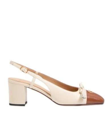 VALENTINO GARAVANI Leather Vlogo Signature Pumps With Slingback Strap In Neutral Product Image