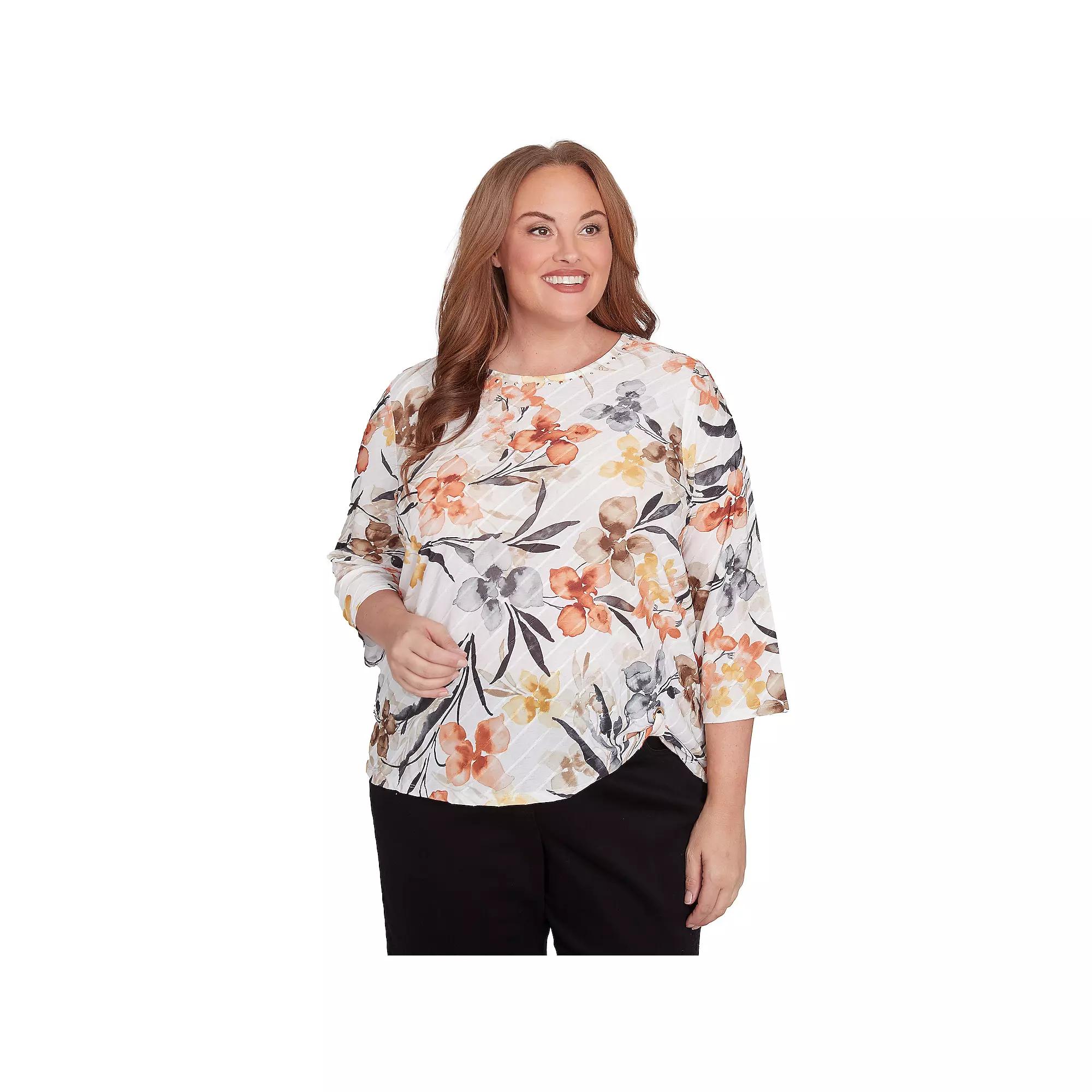 Plus Size Alfred Dunner Watercolor Floral Top, Women's, Size: 1XL, Multi Neutral Product Image