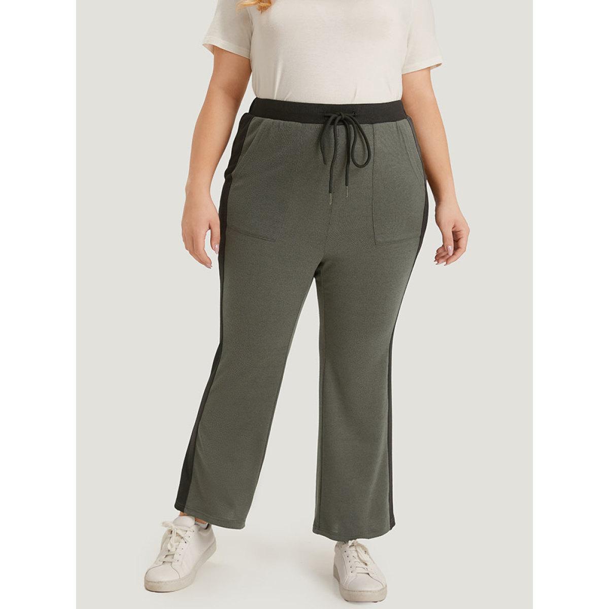 Contrast Pocket Drawstring Bootcut High Rise Sweatpants Multicolor Plus Size Women Casual Dailywear Contrast 10/M Bloomchic Product Image