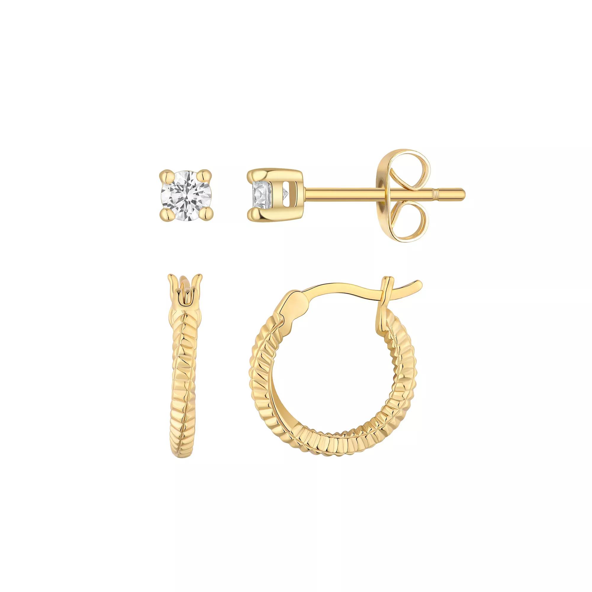 Taylor Grace 14k Gold Plated Cubic Zirconia Stud & Twist Hoop Earring Duo Set, Women's, Gold Tone Product Image