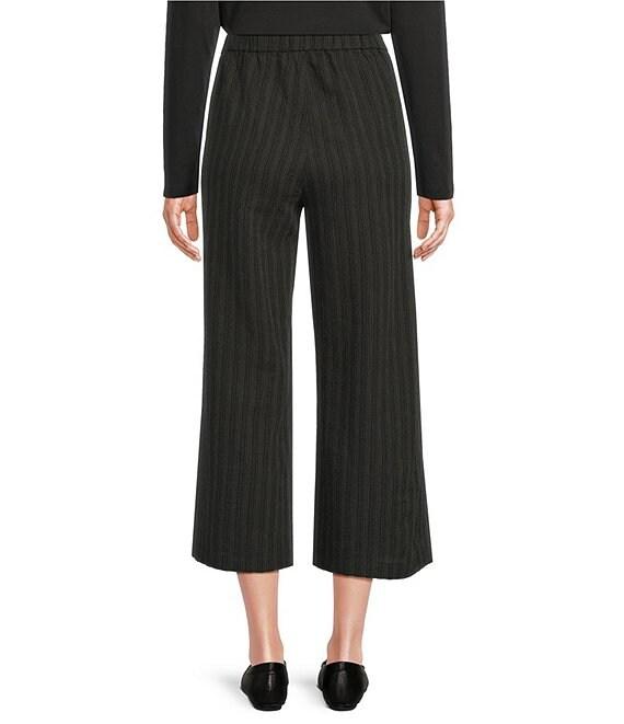 Eileen Fisher Organic Cotton Blend Yarn-Dyed Stripe Elastic Waist Wide Crop Pants Product Image
