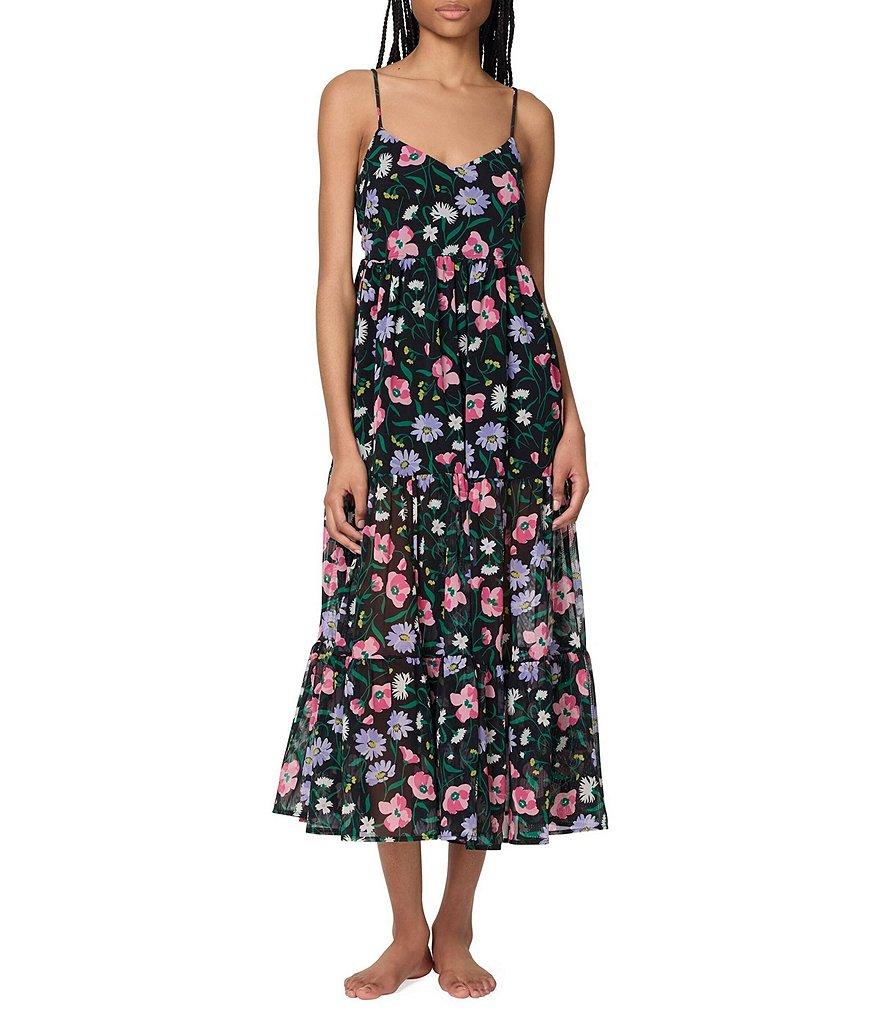 kate spade new york Spring Bouquet Mesh V-Neck Tiered Midi Swim Cover-Up Dress Product Image