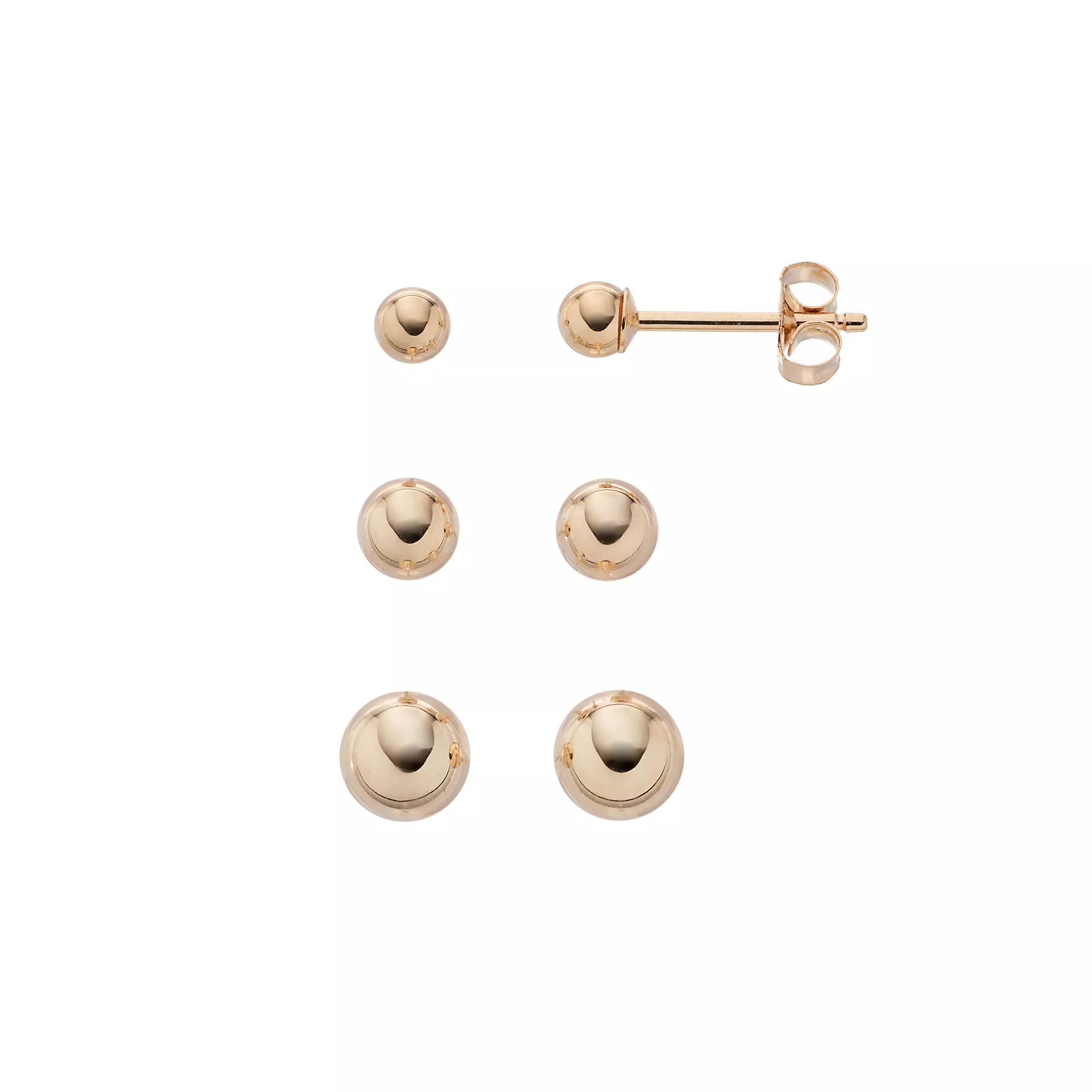 Taylor Grace 10k Gold Ball Stud Earring Set, Women's Product Image