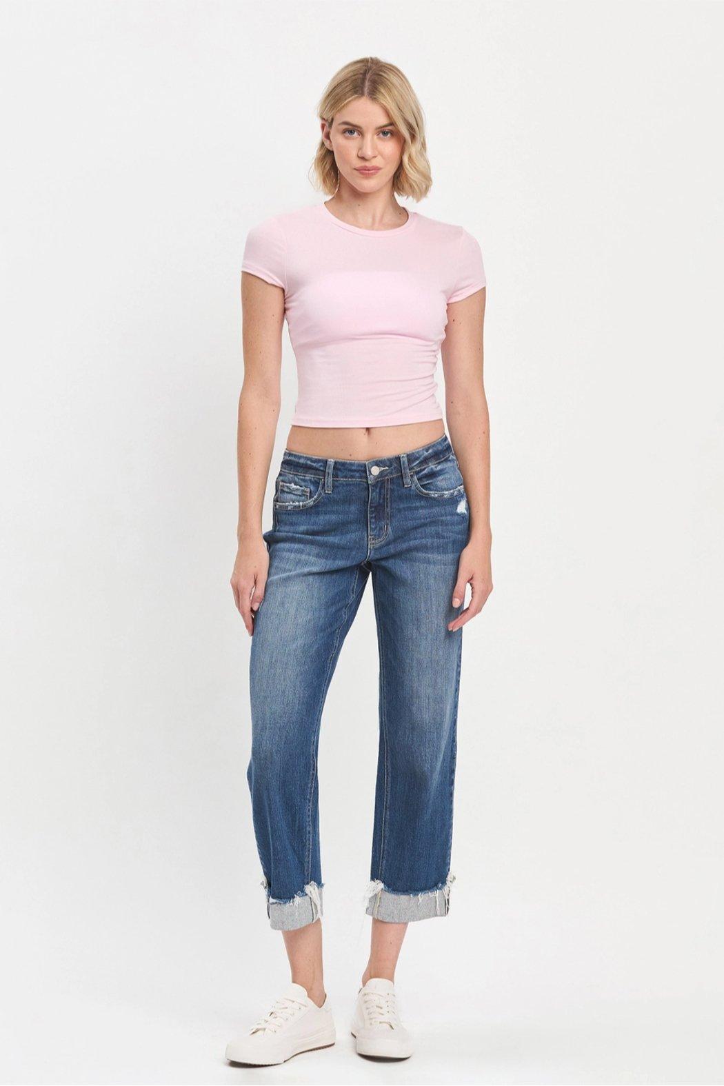 Mid Rise Cuffed Boyfriend Jeans Product Image