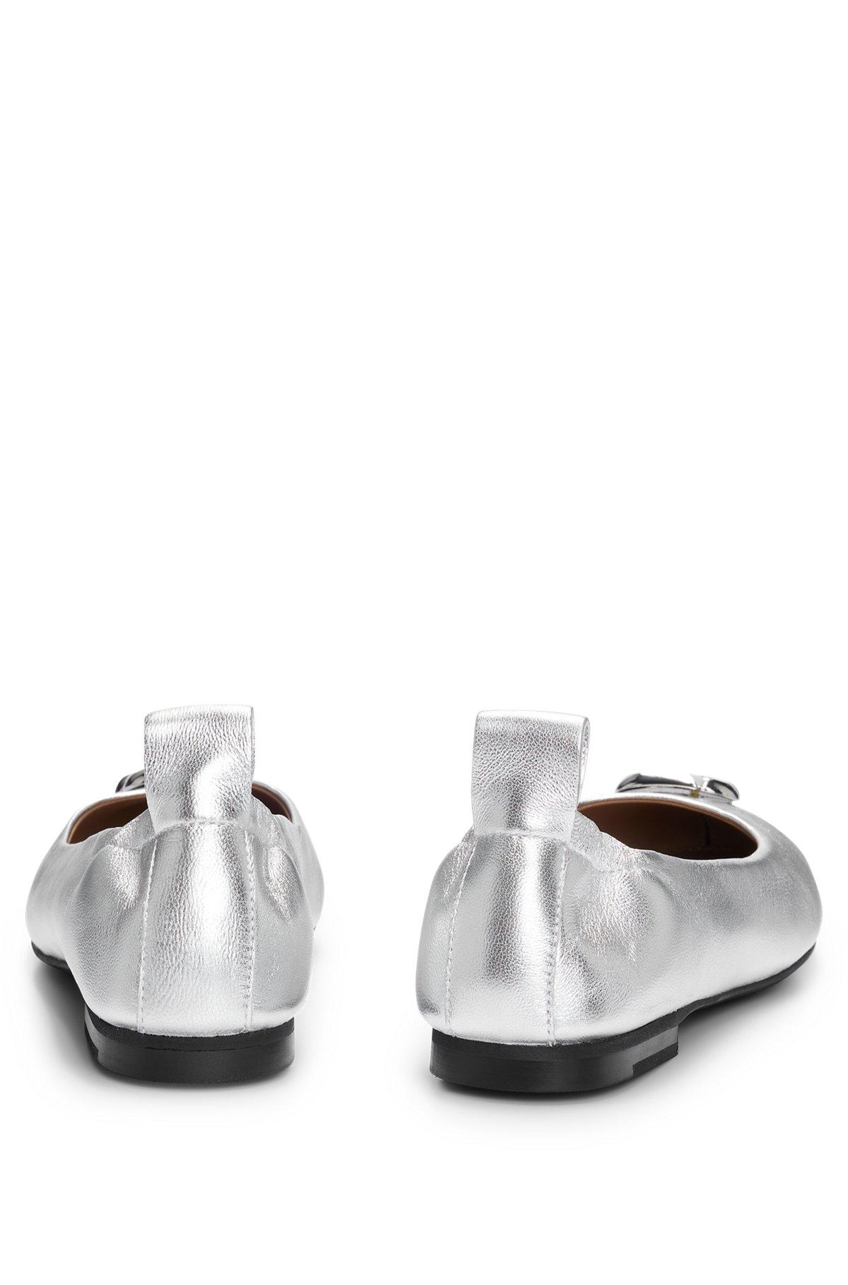 BOSS - Metallic-leather ballerina pumps with Double B monogram - Silver Product Image