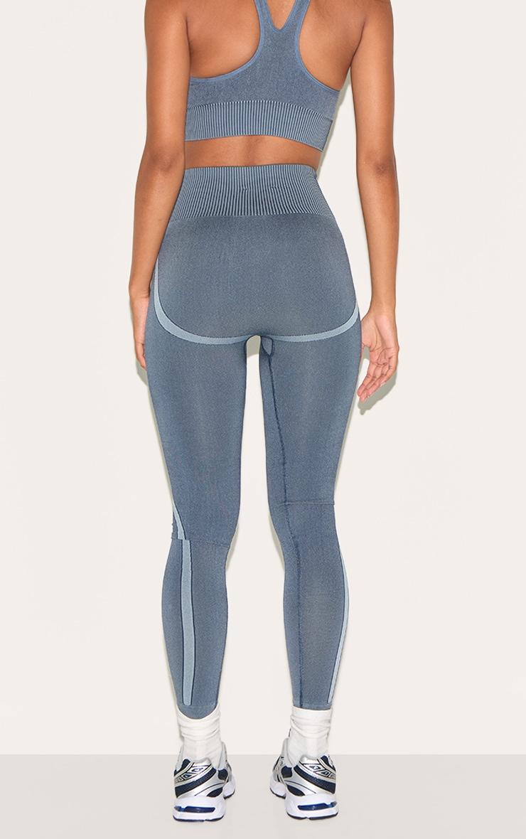 Midnight Blue Ribbed Seamless High Waisted Leggings Product Image