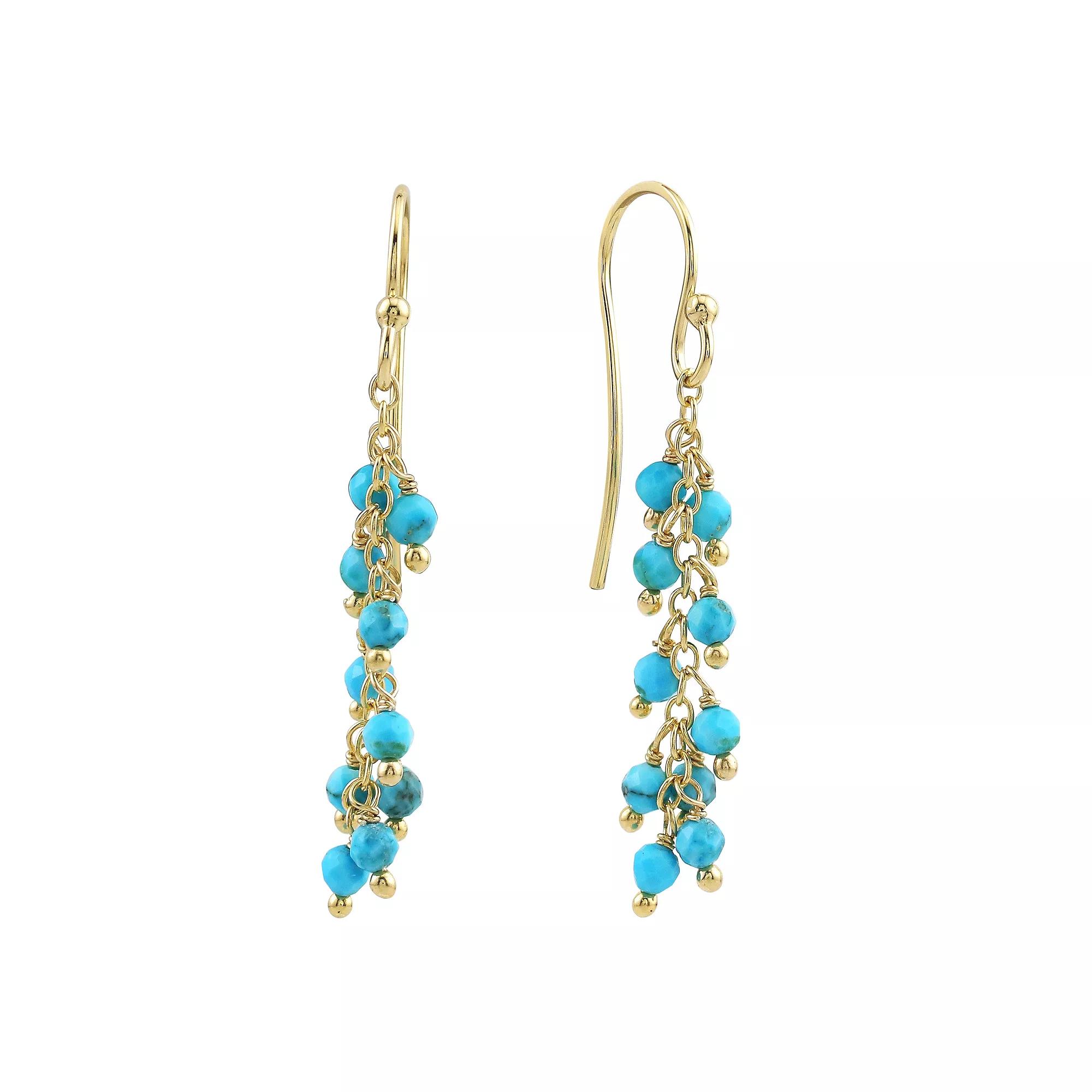 Gemistry 14k Gold Over Sterling Silver Gemstone Beaded Drop Earrings, Women's, Turquoise Product Image