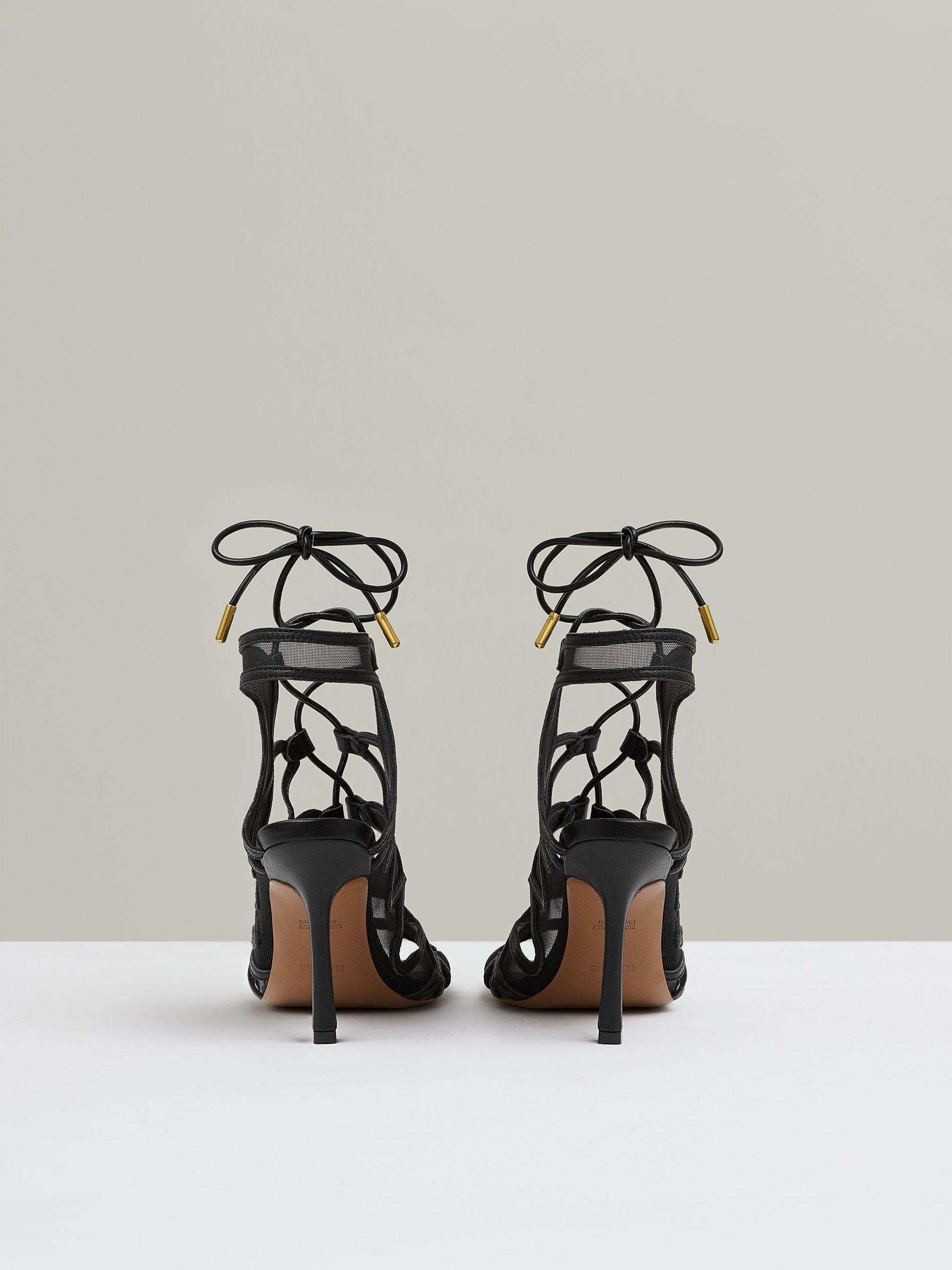 Mesh Leather Strappy Heels in Black Product Image