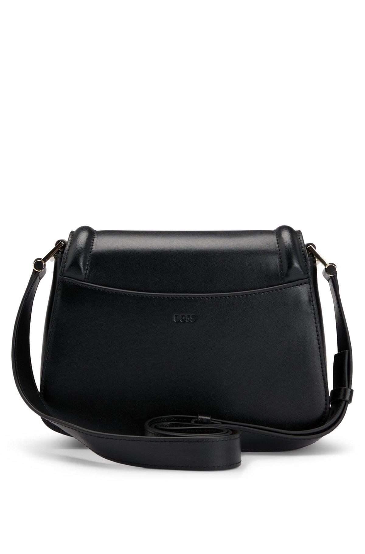BOSS - Italian-leather saddle bag with signature hardware - Black Product Image