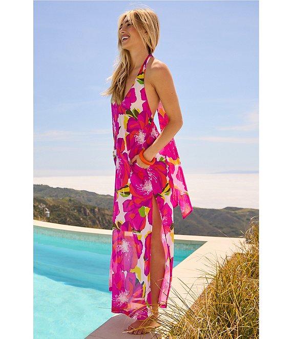Trina Turk Bloom Mesh Halter Neck Maxi Dress Swim Cover-Up Product Image