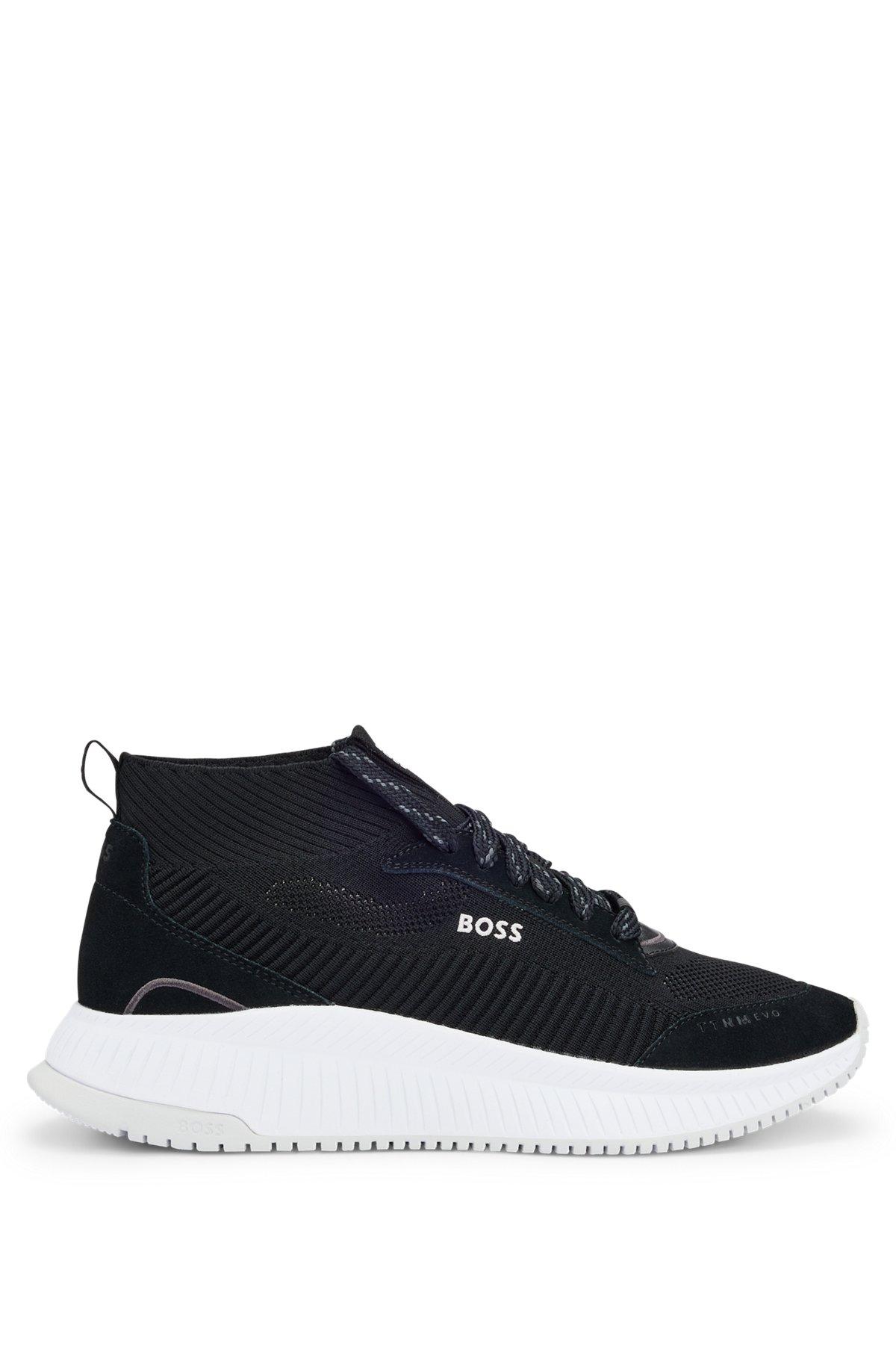 BOSS - Mid-top sock trainers with fishbone sole  - Black Product Image