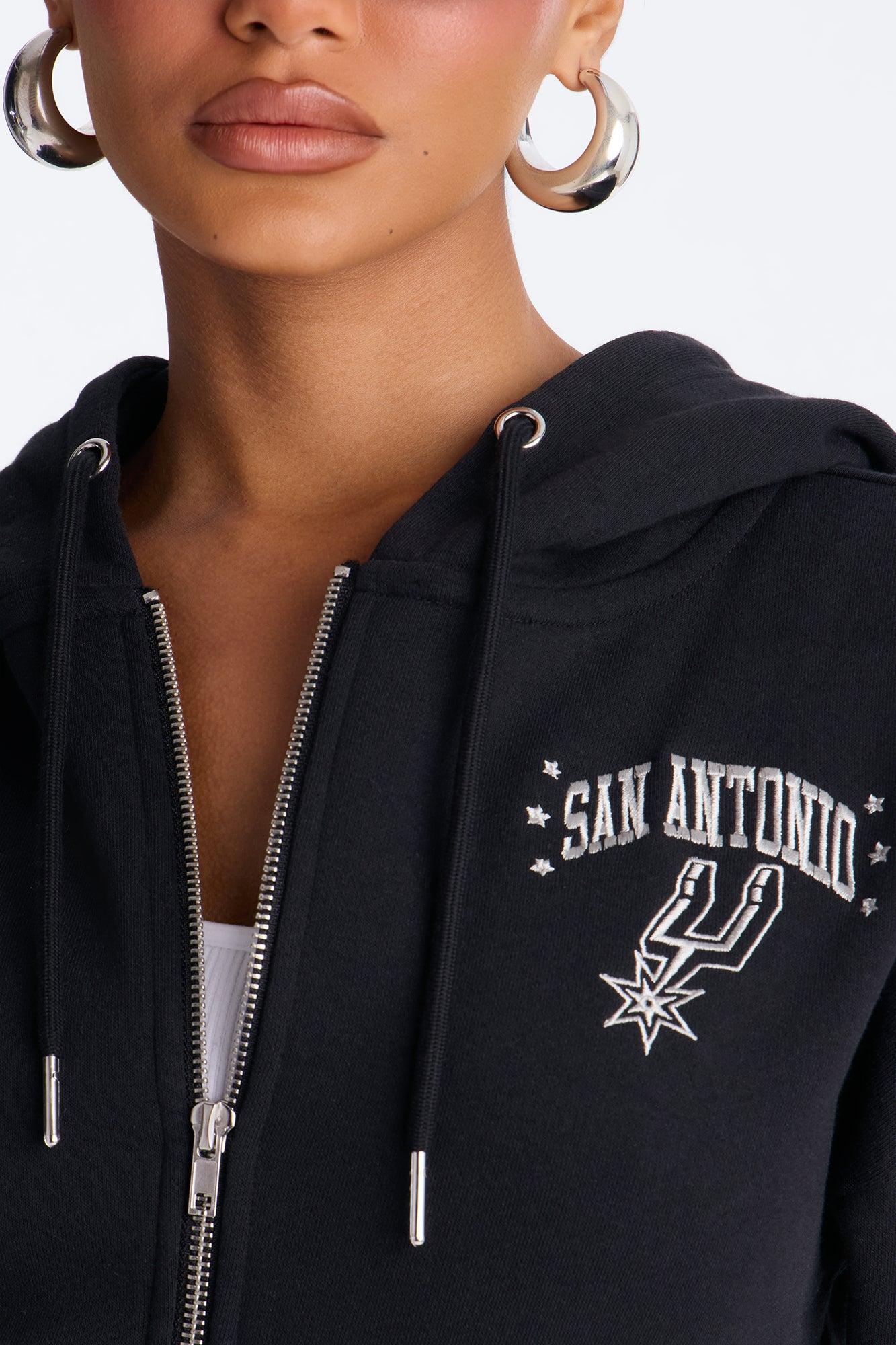 NBA San Antonio Spurs Cropped Fleece Full Zip Hoodie - Black Female Product Image