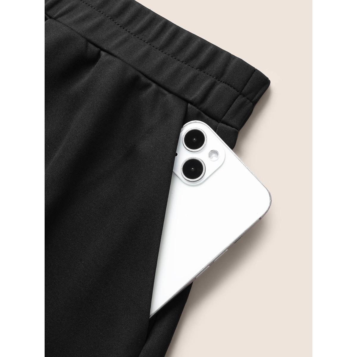 Plus Size Laser Cut Elastic Waist Pocket Skirt Women Black Formal Cut-Out Medium stretch Side seam pocket Party Skirts BloomChic 12/L Product Image