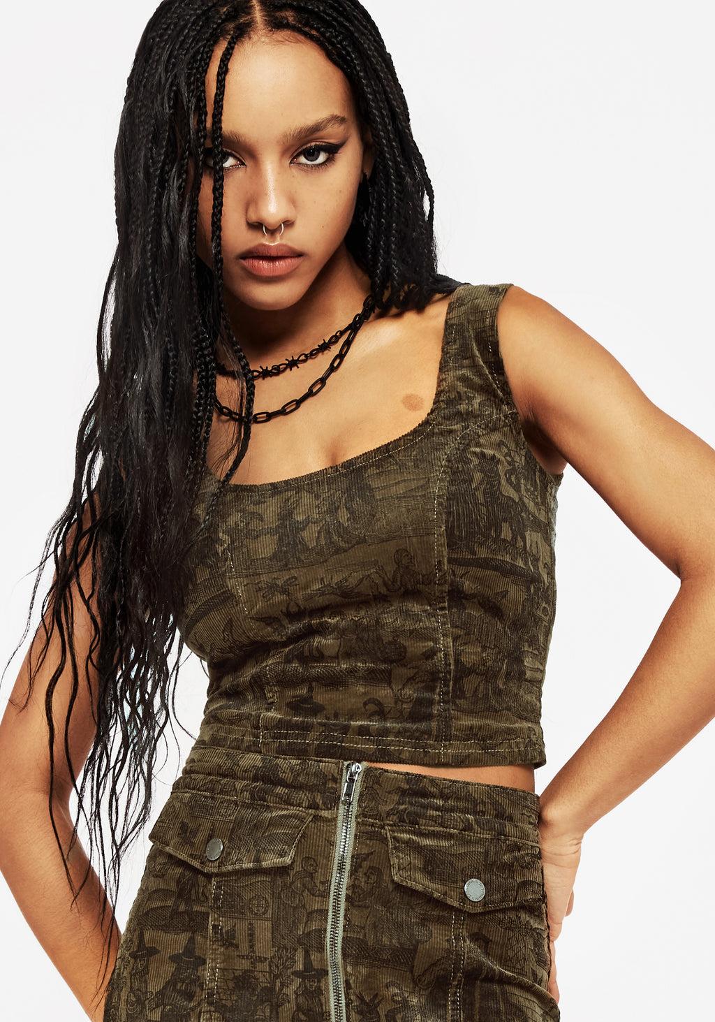 Diabolical Cord Woodcut Print Zip Corset Top Product Image