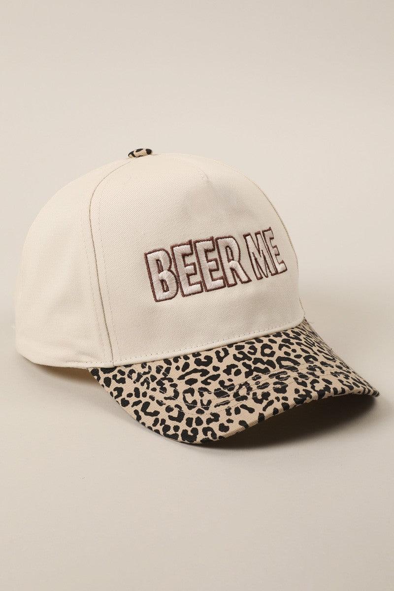 Beer Me Embroidery Leopard Trucker Hat Product Image