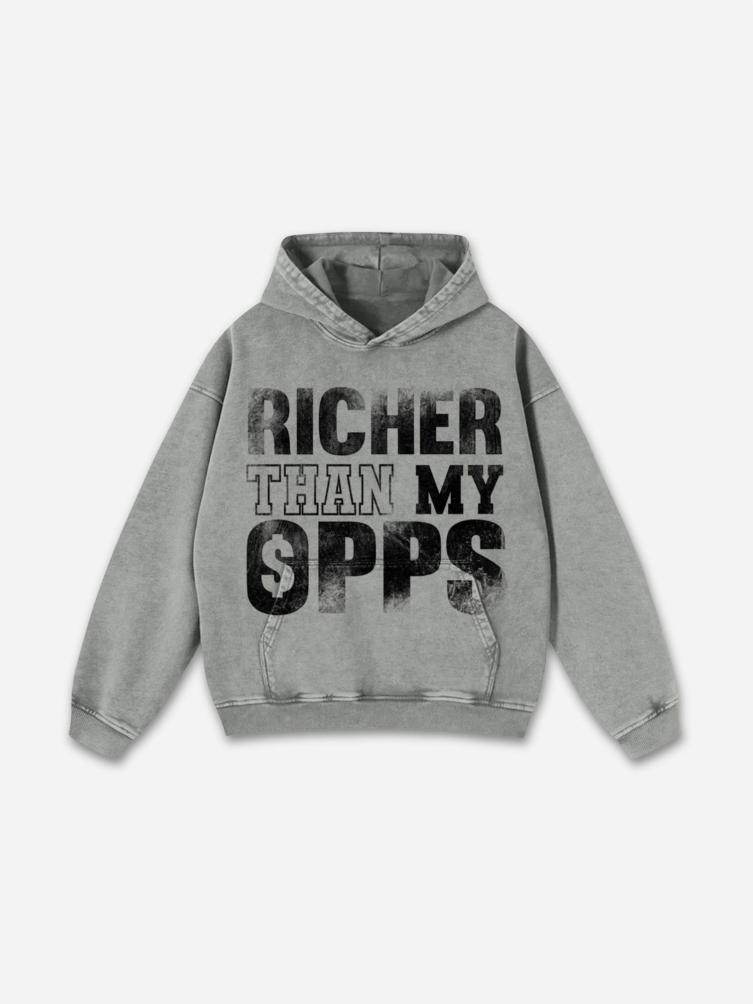 Richer Than My Opps Graphic Acid Wash Hoodie Product Image