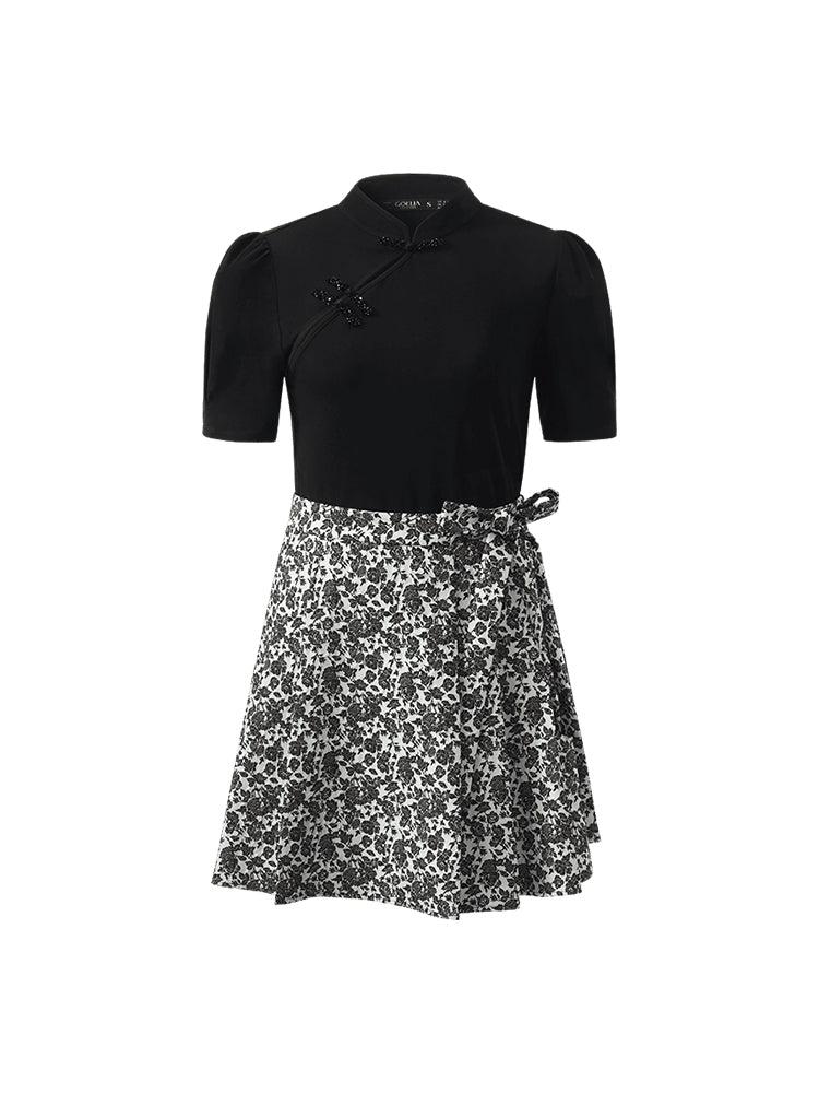 Mandarin Collared Knitted Top And Short Mamianqun Two-Piece Set Product Image