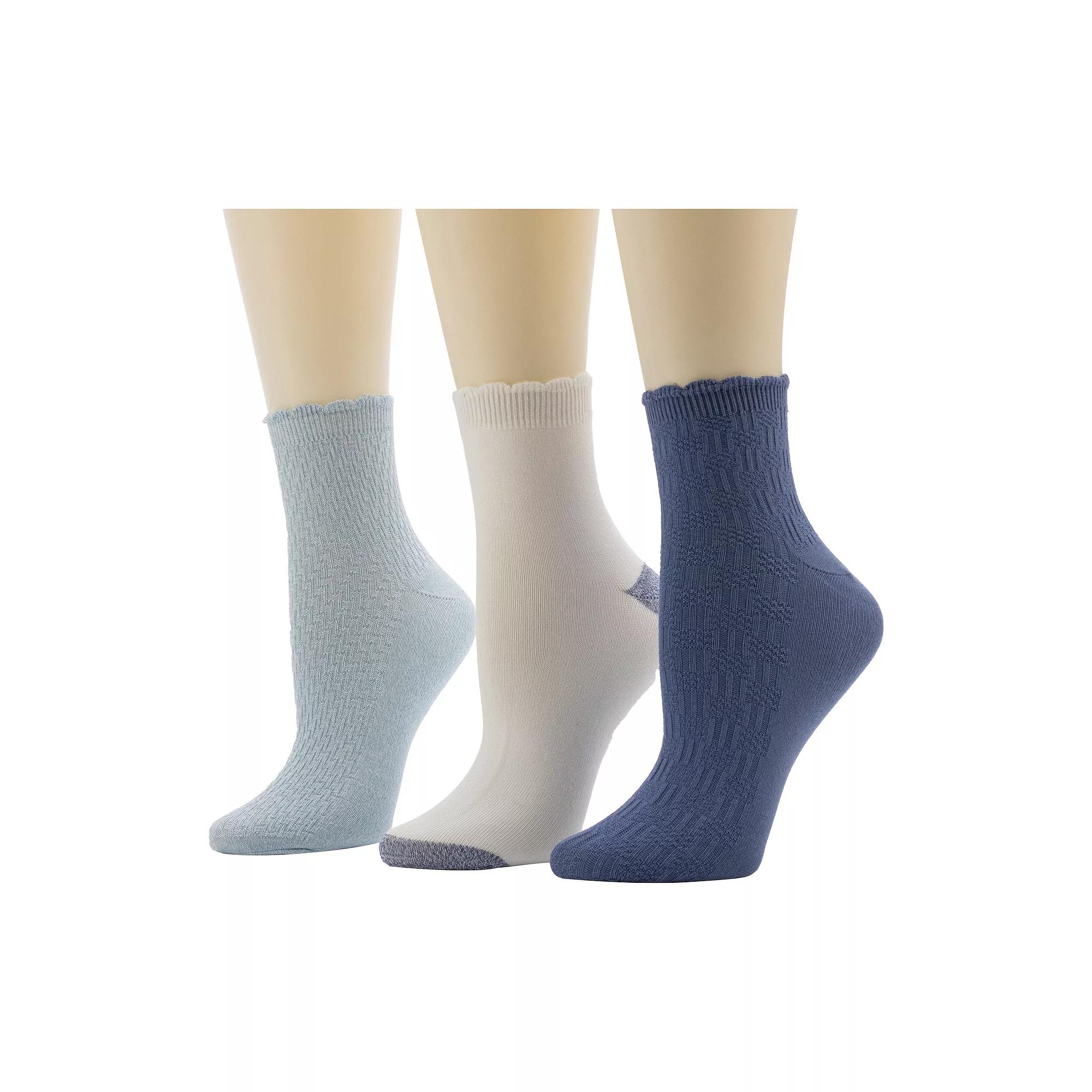 Womens Cuddl Duds 3-Pack Scallop Welt Diagonal Rib Anklet Socks Product Image