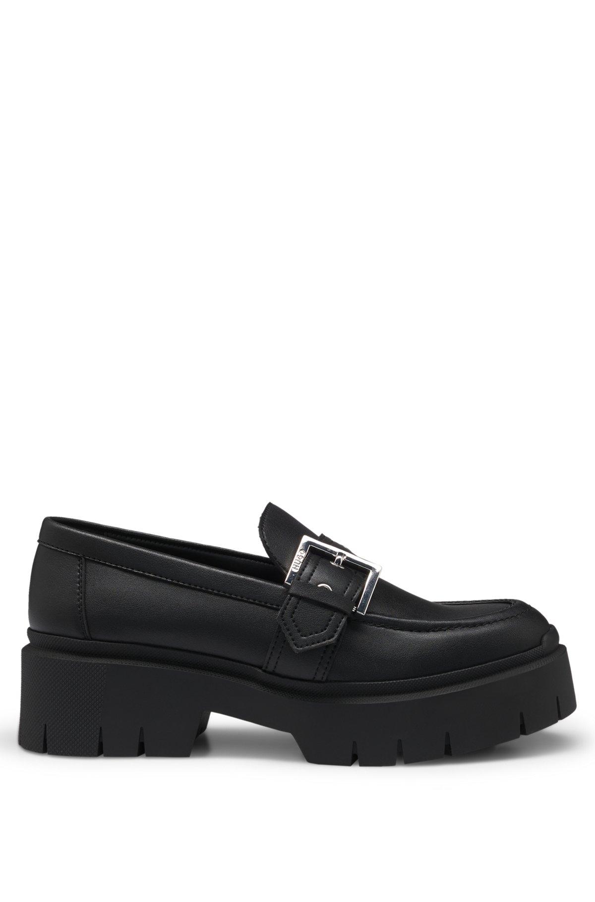 HUGO - Faux-leather loafers with buckle strap - Black Product Image