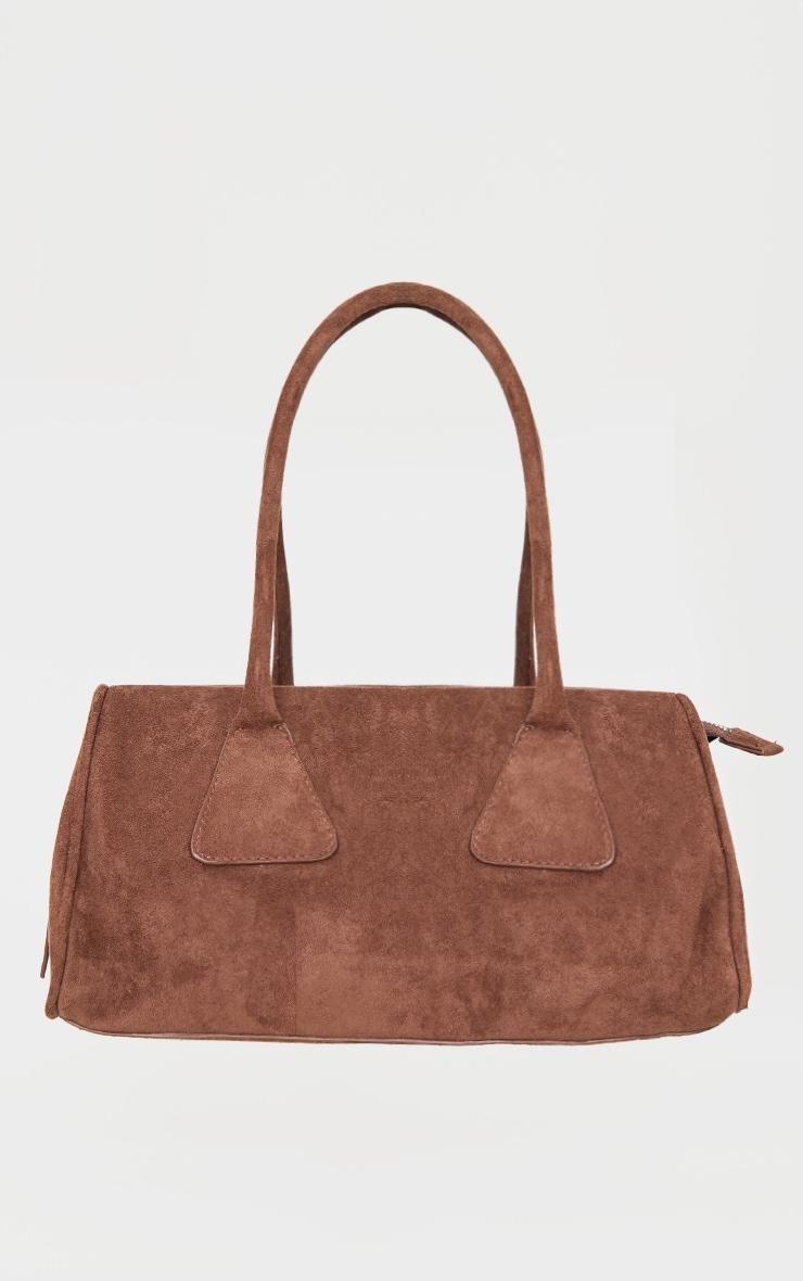 Chocolate Faux Suede Bowler Bag Product Image