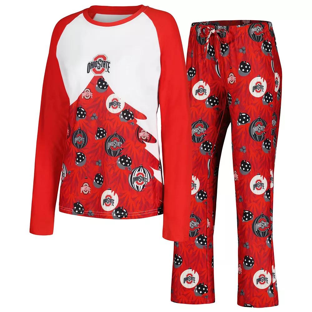 Women's Concepts Sport Scarlet Ohio State Buckeyes Tinsel Ugly Sweater Long Sleeve T-Shirt & Pants Sleep Set,  Product Image