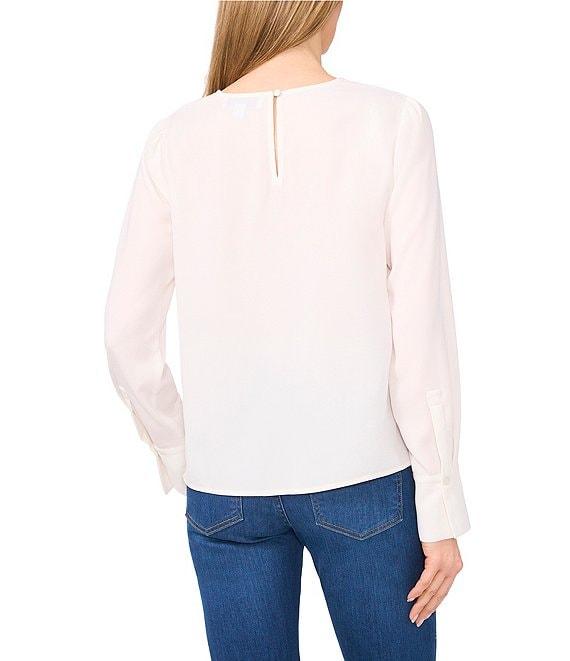 CeCe Long Sleeve Eyelet Embroidered Round Neck Long Sleeve Blouse Product Image