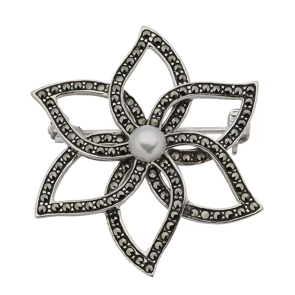 Tori Hill Marcasite & Fresh Water Pearl Brooch, Women's, Silvertone Product Image