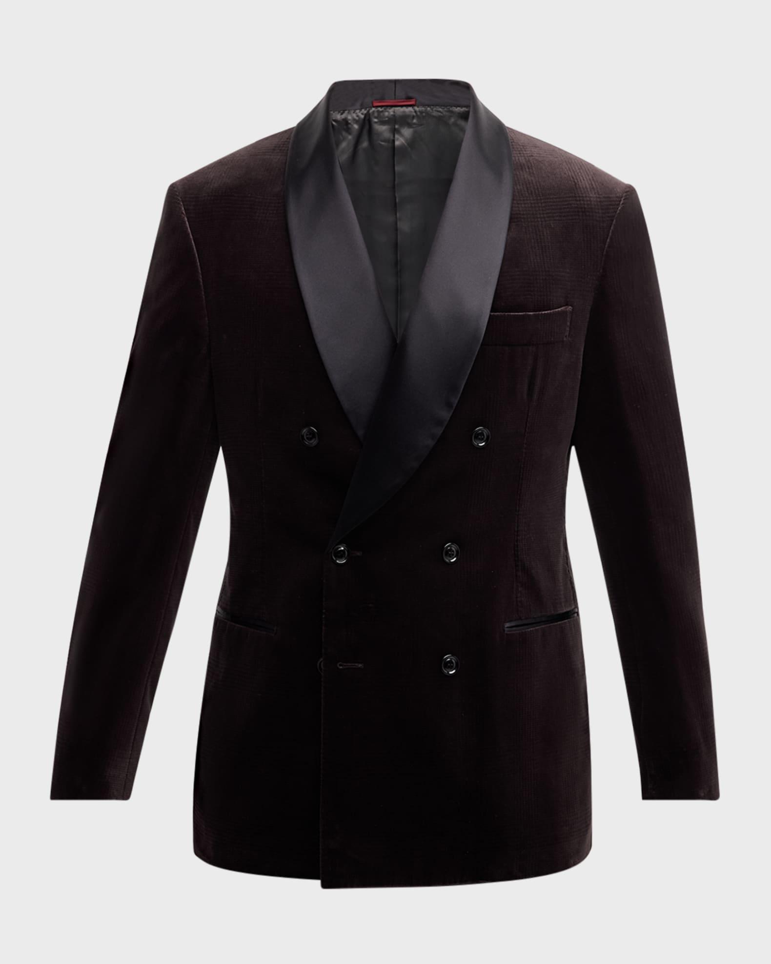 Men's Velvet Satin-Lapel Double-Breasted Dinner Jacket Product Image
