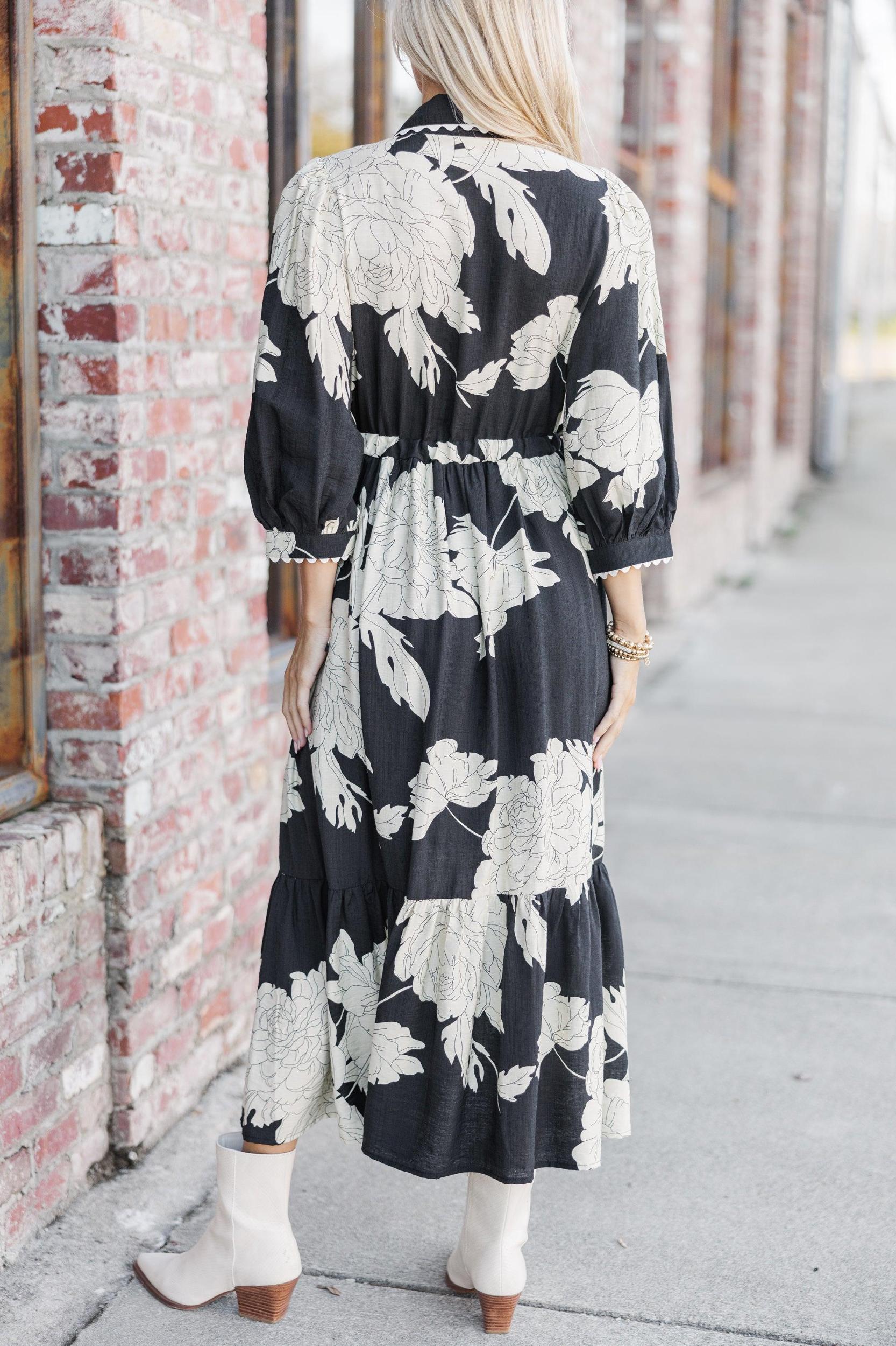 Come Together Black Floral Midi Dress Female Product Image