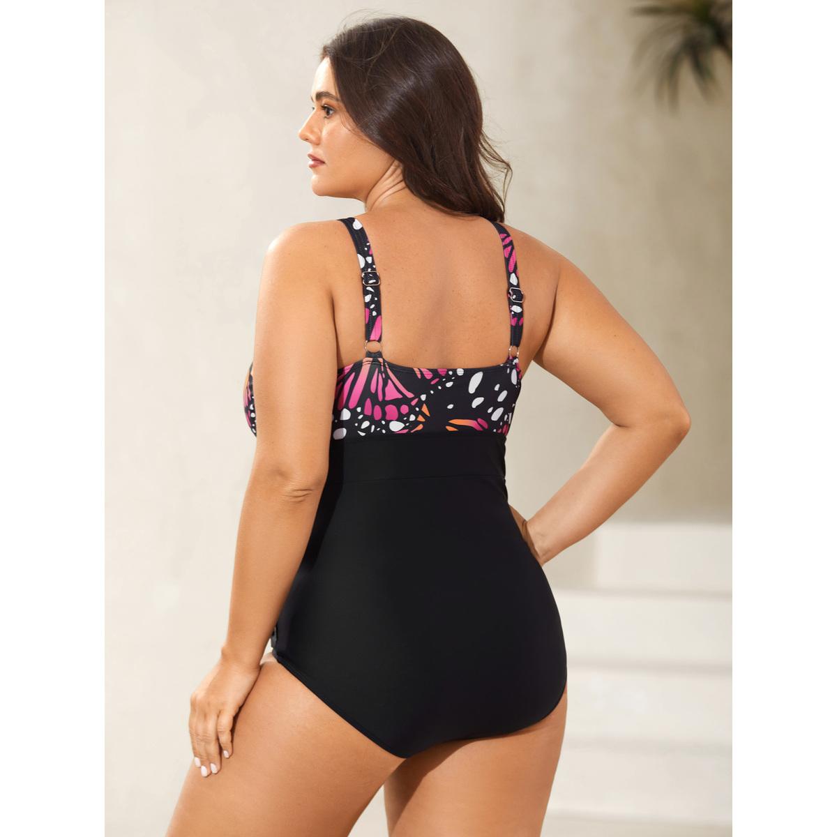 Plus Size Two-Piece Butterfly Pattern Sarong Swimsuit Women's Swimwear Multicolor Beach Curve Bathing Suits High stretch One Pieces BloomChic 26/4X Product Image