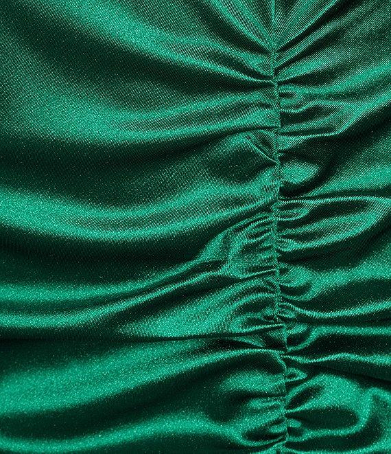 One Shoulder Shirred Side Slit Satin Midi Dress Product Image