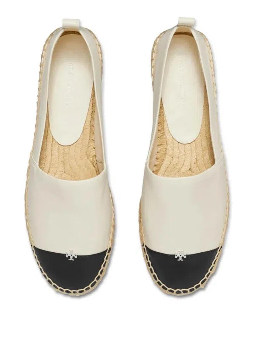 TORY BURCH White Espadrilles With Metallic Logo On The Front And Ankle Strap In Leather Woman Product Image