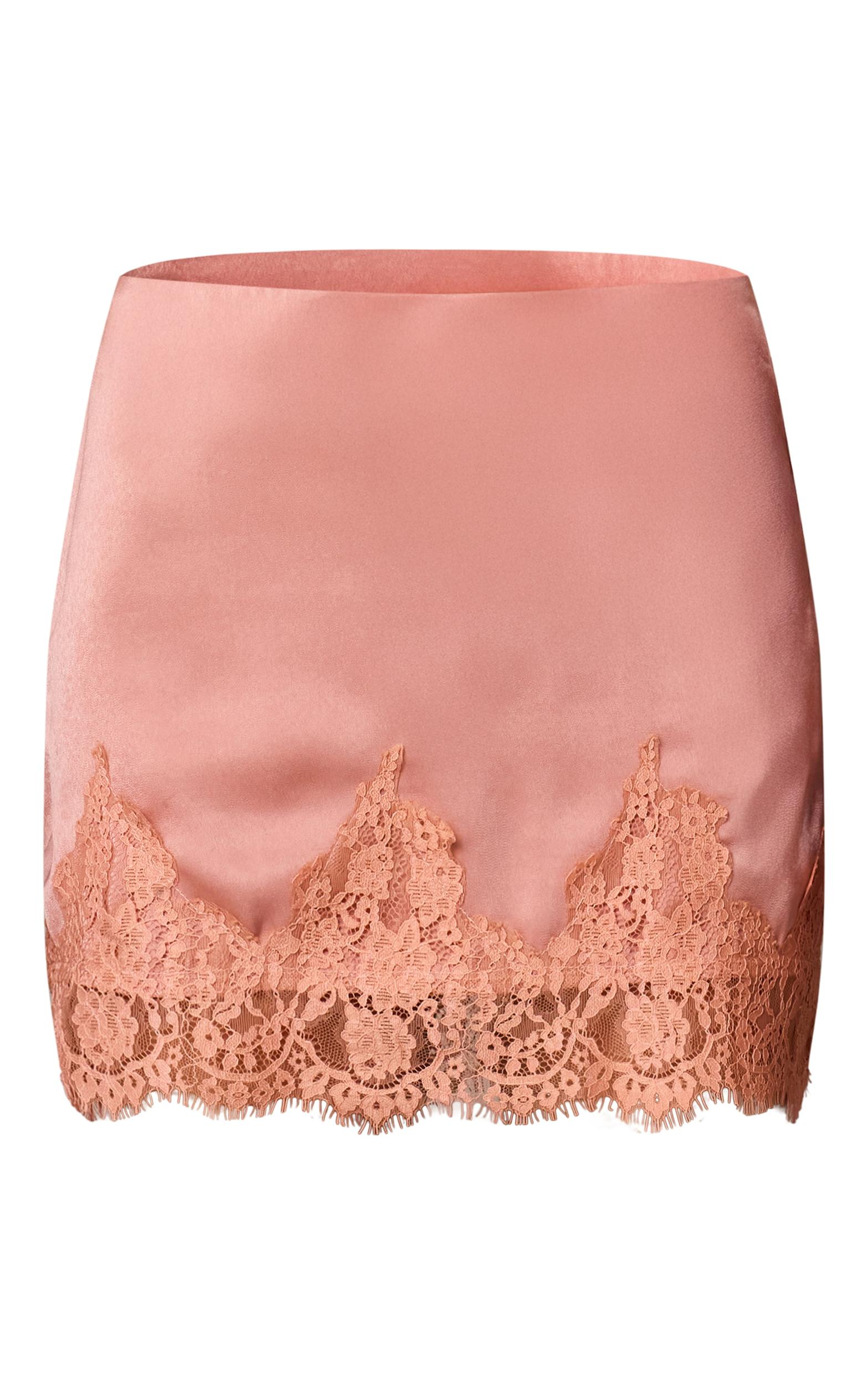Peach Satin Lace Trim Mini Skirt Product Image