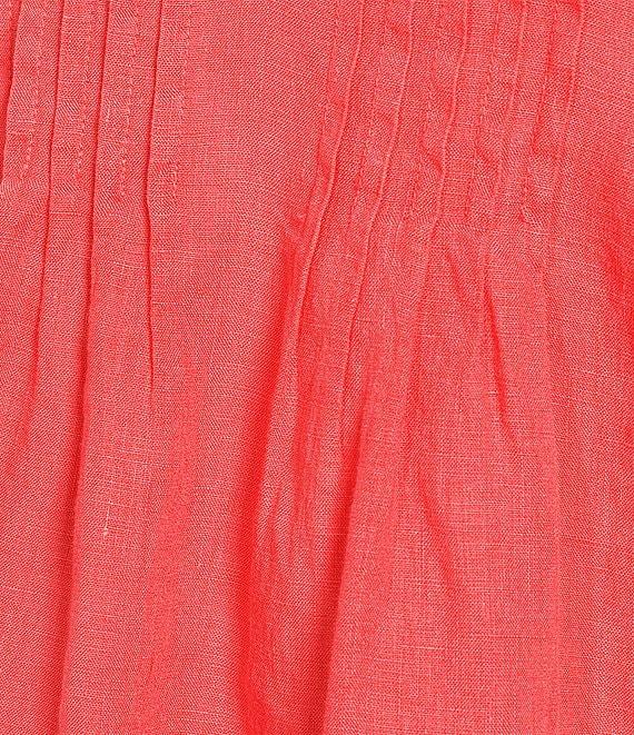 Tommy Bahama Coastalina Pintuck Solid Linen Plain Weave Split V-Neck Long Sleeve Peasant Top Product Image