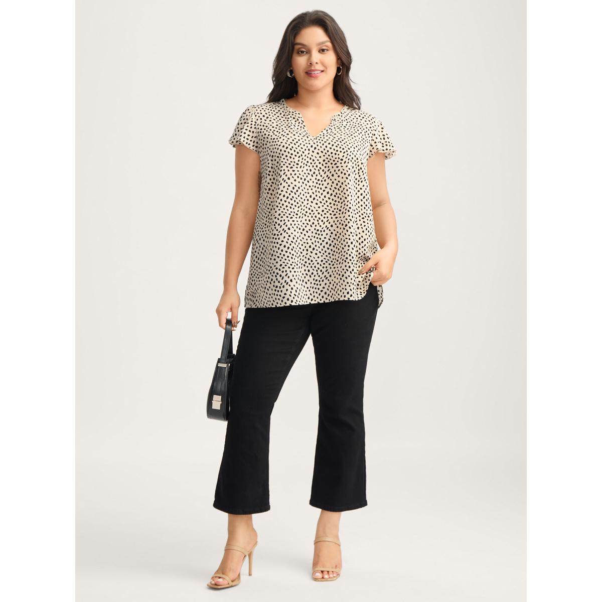 Plus Size Apricot Leopard Print Ruffled Sleeve Blouse Women Cap Sleeve Notched collar Office Blouses BloomChic 22-24/3X Product Image