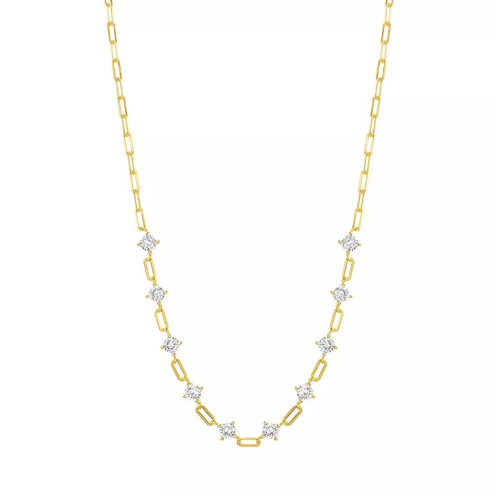 Paige Harper 14k Over Recycled Brass Cubic Zirconia Paperclip Chain Station Necklace, Women's, Size: 16", Gold Tone Clear Product Image